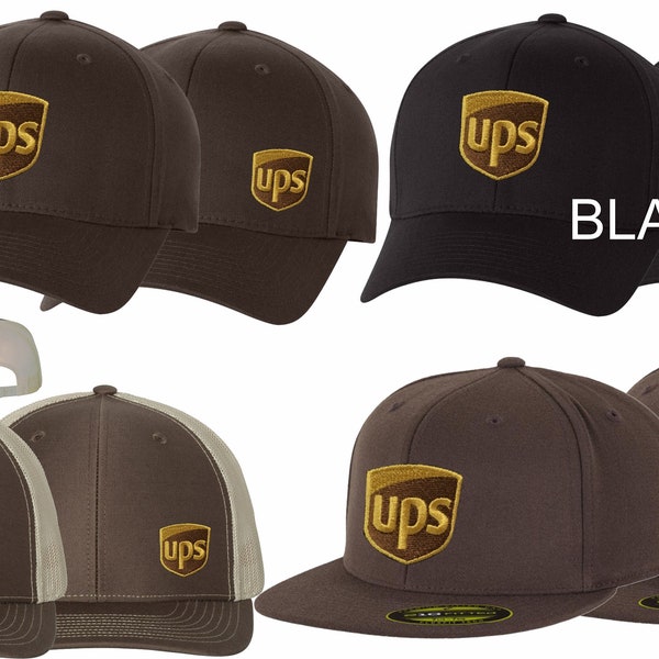 Custom UPS Hats Caps 112 Richardson Flex Fit 210 Flat Bill 6277 Curved & 3d Puff Free Domestic Shipping Free Personalized Adult and Youth