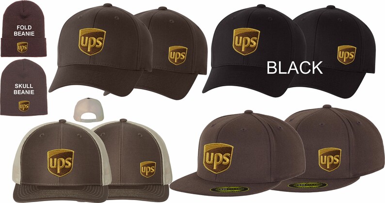 Custom UPS Hats Caps 112 Richardson Flex Fit 210 Flat Bill 6277 Curved & 3d Puff Free Domestic Shipping Free Personalized Adult and Youth image 1