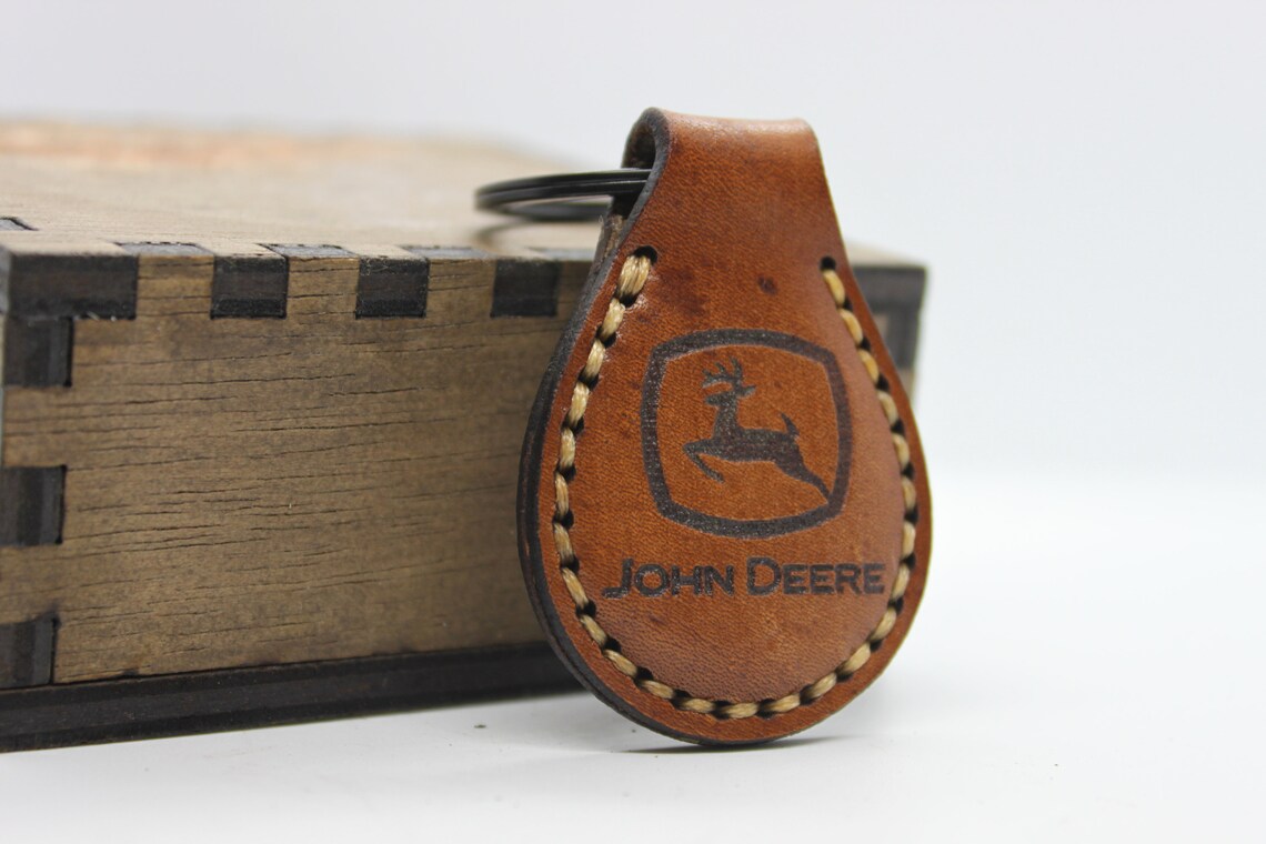 John Deere Keychain Handmade Leather Farmer Farming Etsy
