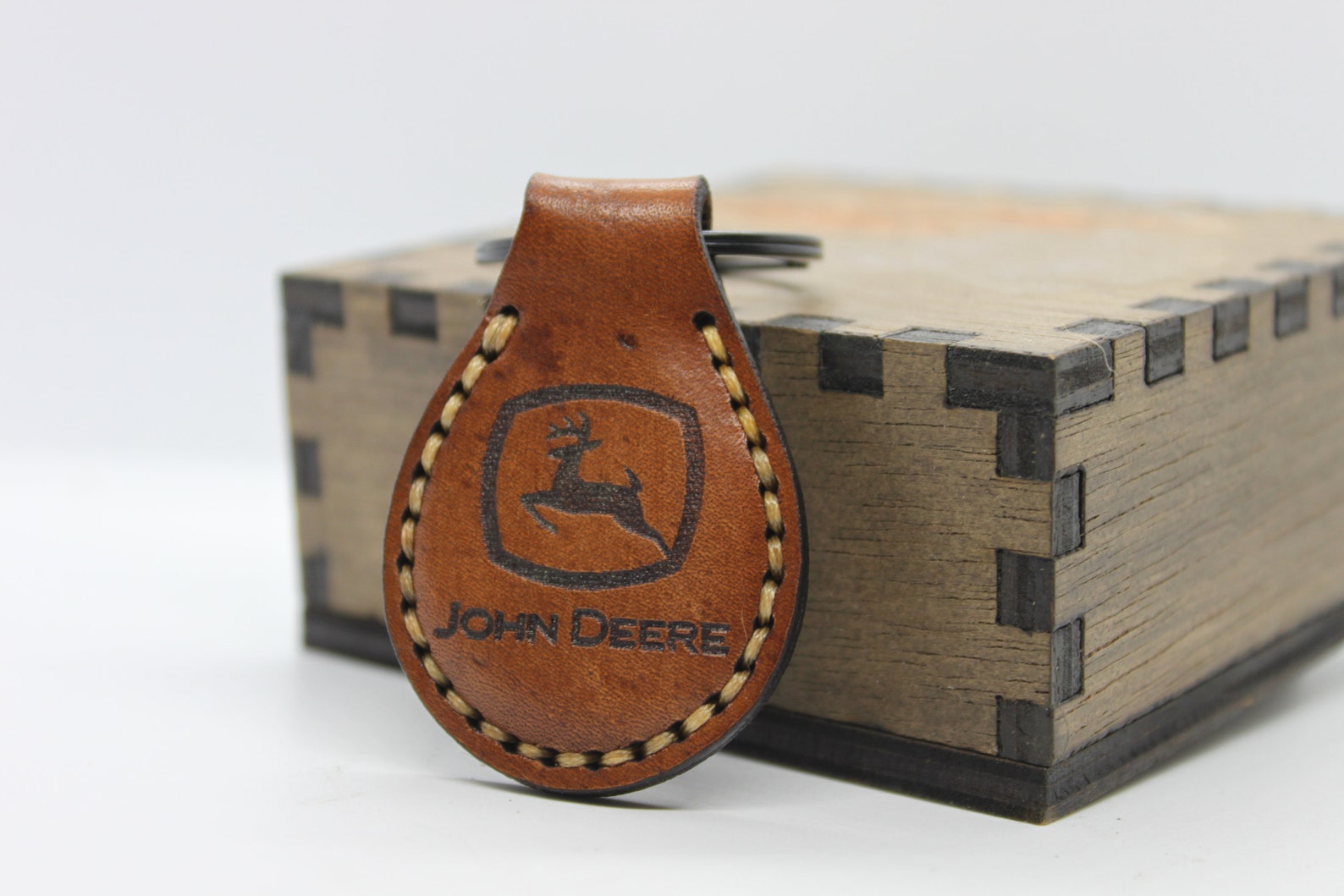 John Deere Keychain Handmade Leather Farmer Farming Etsy