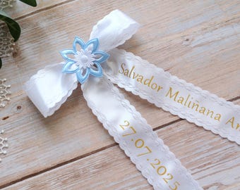 Decoración de cinta personalizada para vela, bautizo, boda