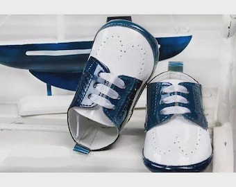 Zapatos de bebé niño azul marino de charol para cochecito de bebé, botines para bautizo, boda, elegantes, formales, para bebé
