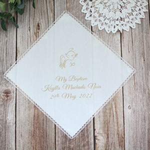 Personalised Christening Baptism White Satin Handkerchief Robe with name and date