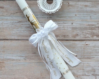 Christening Candle  Baptism Candle with Personalised ribbon Decoration