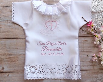 Pañuelo de satén blanco y rosa personalizado para bautizo de niña con nombre y fecha Szatka do Chrztu