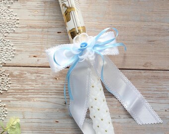 Vela de Bautizo 41 cm Vela de Bautismo con Decoración de Cinta Dorada