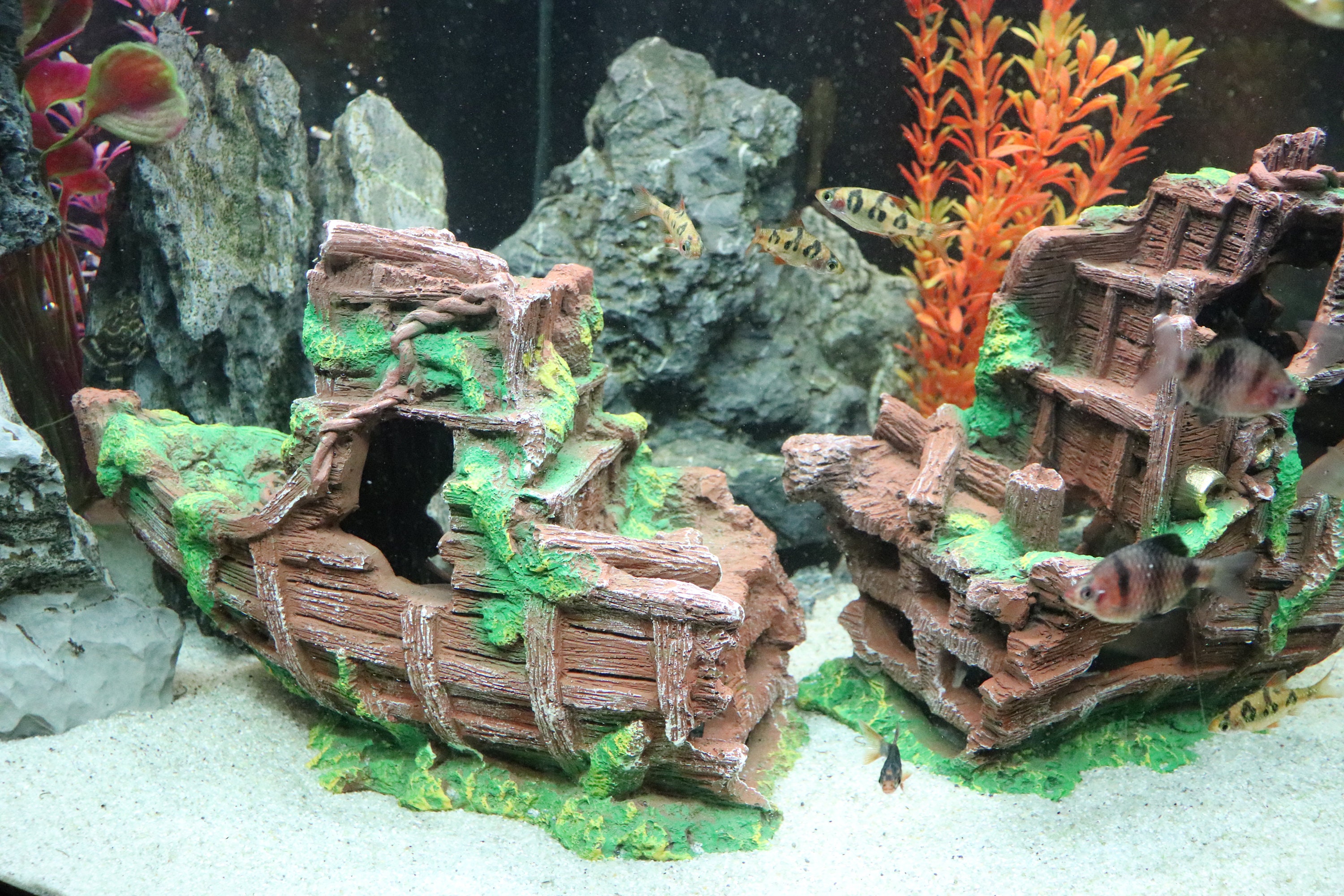2 Piece Shipwreck Aquarium Ornament Decor Fish Tank Decoration XL Extra  Large 