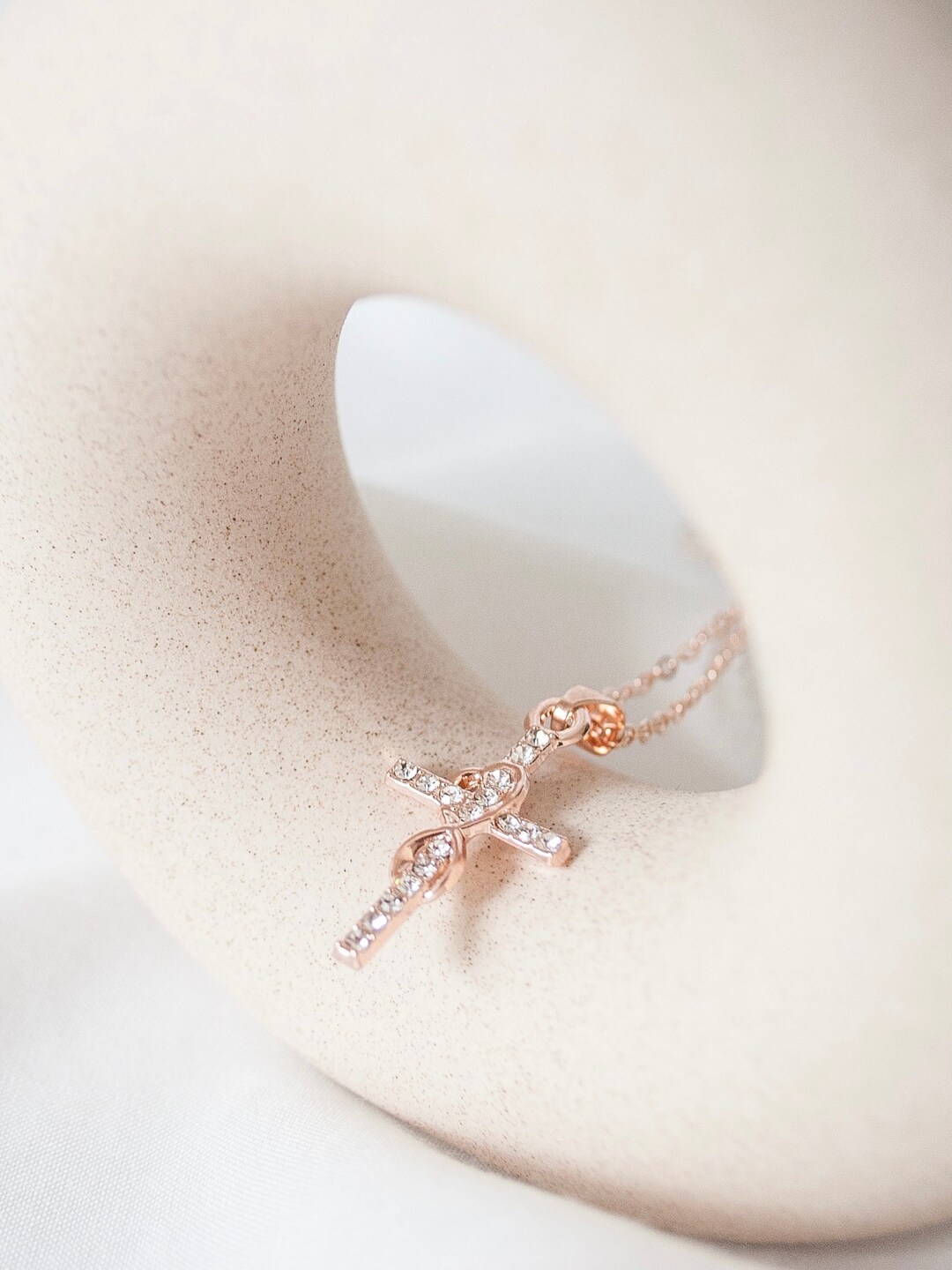 Rose Gold Christian Crucifix Necklace Jesus Christ Gold Etsy