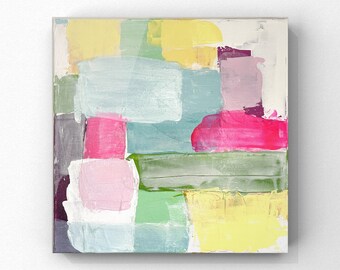 Acrylic Canvas. Modern Abstract. Painted with striking colors such as green, pink and yellow. Color Neon Pink. Original Acrylic Canvas.