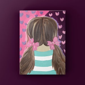 Acrylic Canvas. Girl from the Back with Purple and Pink Colors. Original Acrylic Canvas.