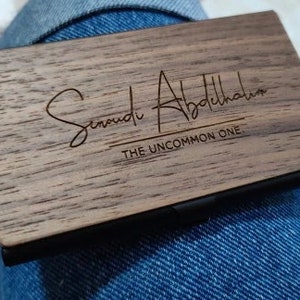 Wood business card Holder | Stainless Steel Pocket | Credit Card Case | For Dad, boyfriend, husband, birthday, Christmas | Laser Engrave