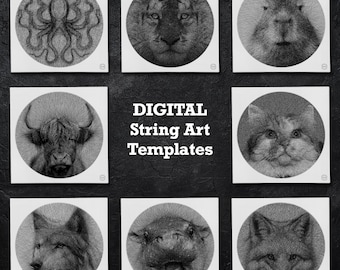 String Art Templates – Digital Files - Templates for Home Décor Crafting - Animals String art - Moo Deng - Cat - Fox - Thread art