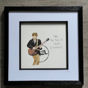 Kings of Leon hand drawn original framed artwork with handwritten lyrics from ‘Waste a moment’ alongside.