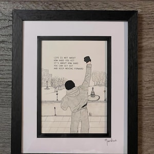 Rocky Balboa hand drawn original framed artwork with quote from the film