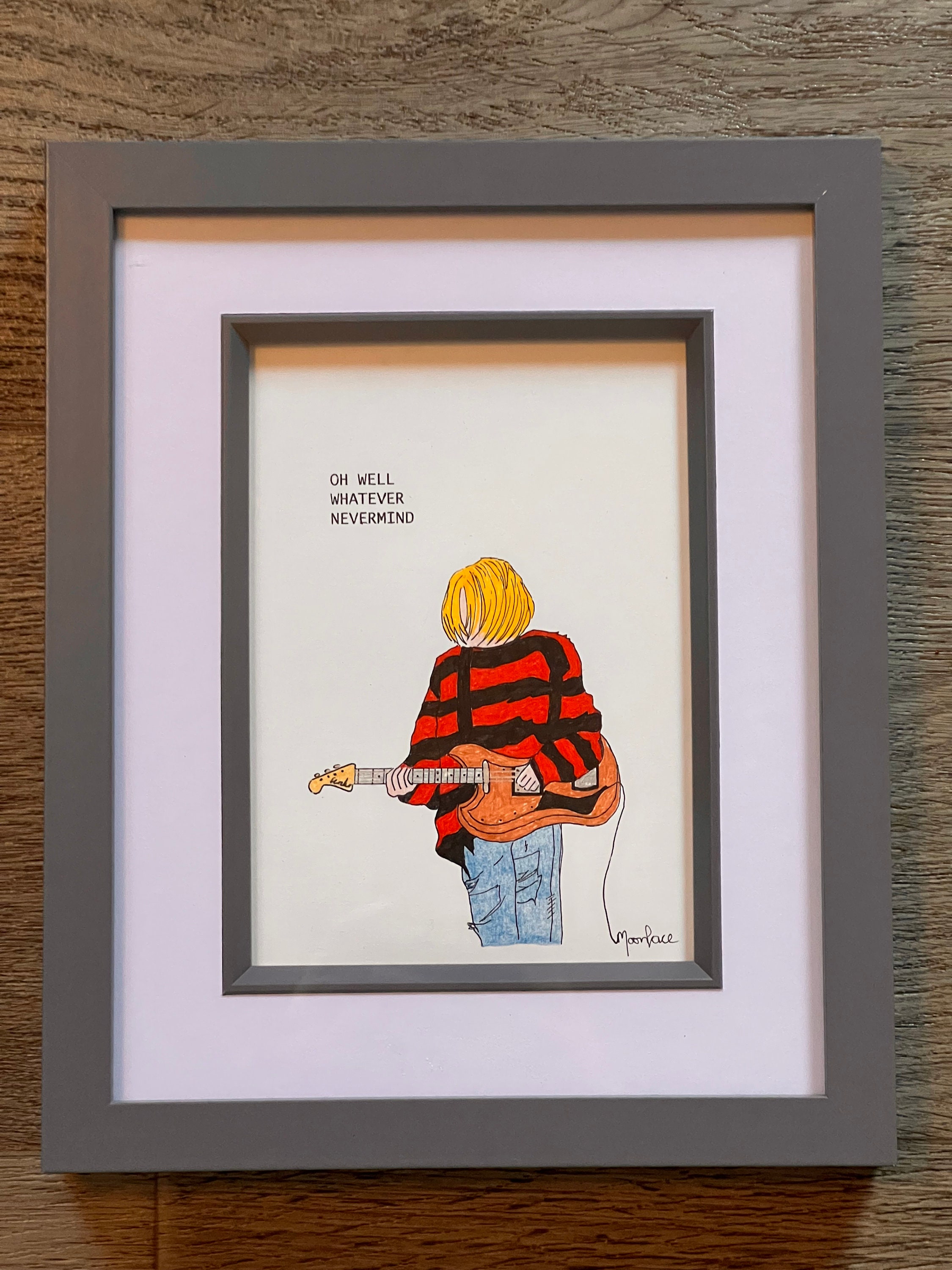 Nirvana 'Smells like teen spirit' original hand drawn framed
