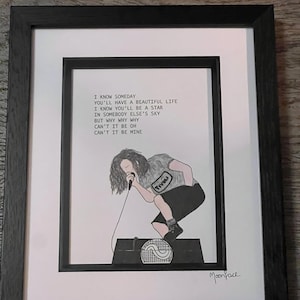 Handgezeichnete Eddie Vedder von Pearl Jam mit dem Text zu Black vom Album Ten
