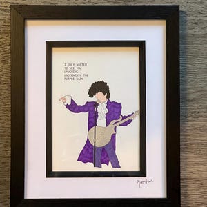 Prince Purple Rain hand drawn original framed artwork
