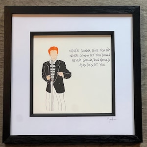 Rick Astley Hand-Drawn Art, 'Never Gonna Give You Up' Lyrics, Signed Framed Artwork