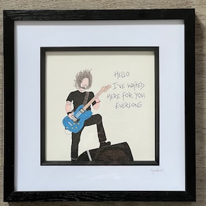 Dave Grohl Foo Fighters hand drawn original framed artwork with lyrics from the song Everlong