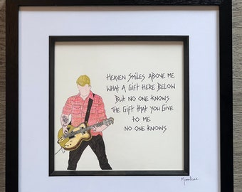 Queens of the Stone Age Josh Homme hand drawn framed artwork with handwritten lyrics to No One Knows