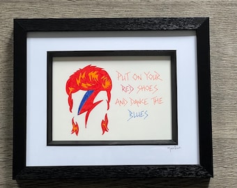 Handgetekende David Bowie ingelijste kunst, 'Let's Dance'-teksten