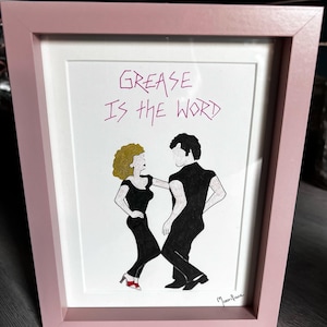 Grease hand drawn original framed artwork of Danny & Sandy