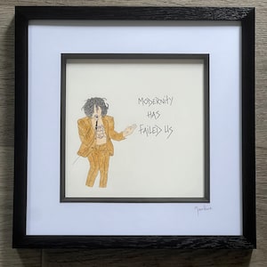 The 1975 hand drawn original framed artwork with lyrics to the song Love it if we made it handwritten next to the artwork