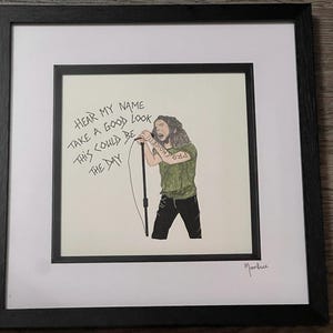 Handgezeichnete originale Grafik mit handgeschriebenem Text von Eddie Vedder von Pearl Jam zu dem Lied Porch von dem Album Ten