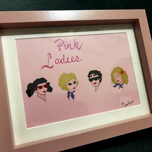 The Pink Ladies from Grease hand drawn original framed artwork