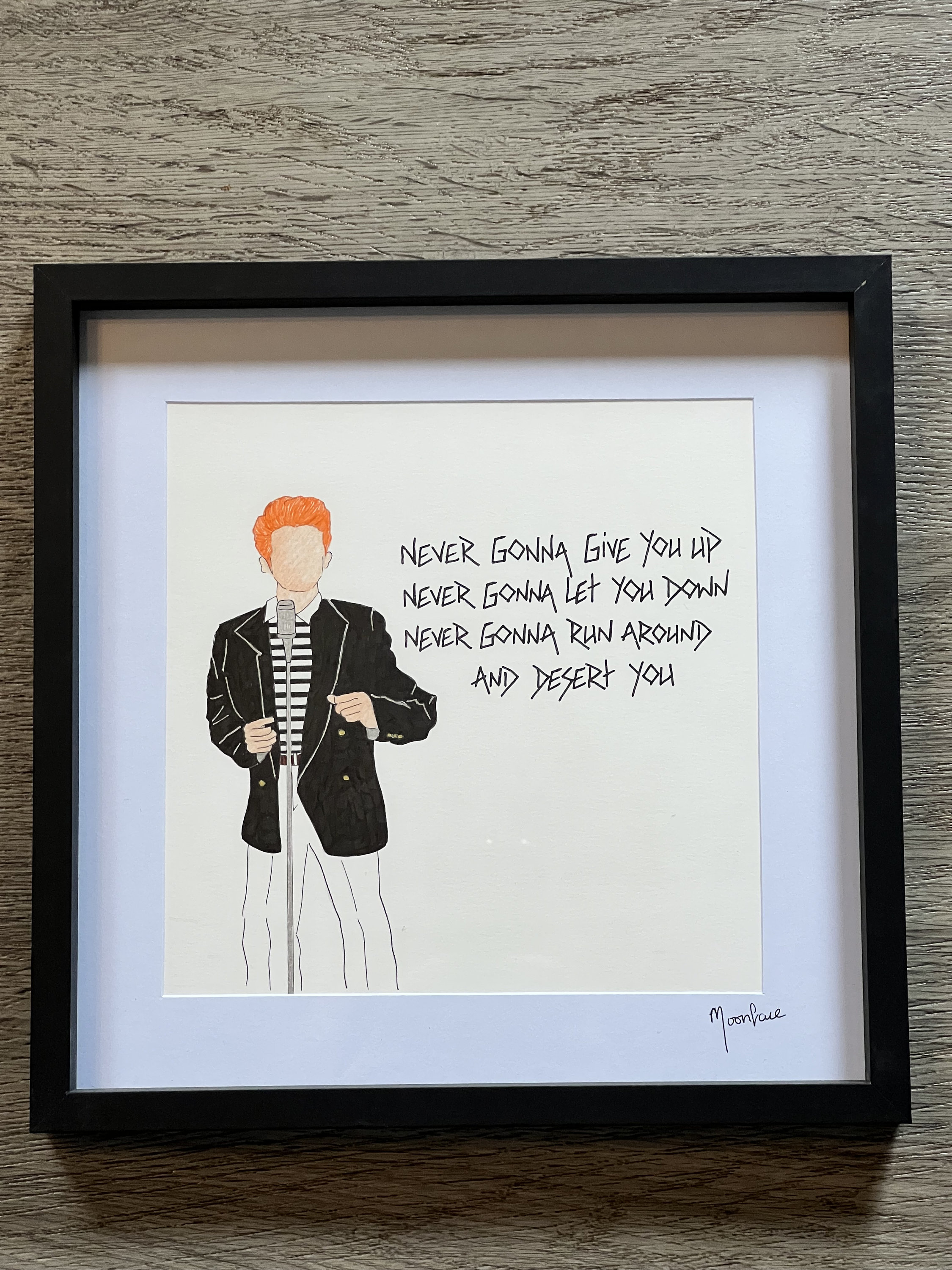 Rick Astley Hand Drawn Framed Artwork With Handwritten Lyrics - Etsy