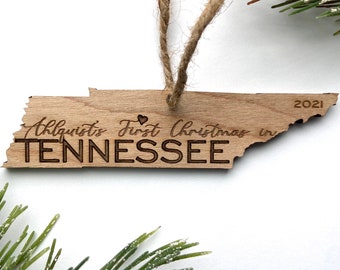 First Christmas in Tennessee Ornament - Engraved Birch Wood - Made in USA