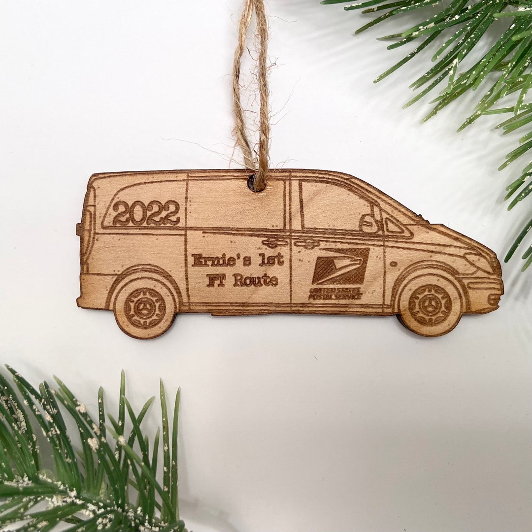 Mail Van Ornament Mail Carrier Holiday Gift Customizable Engraved Birch