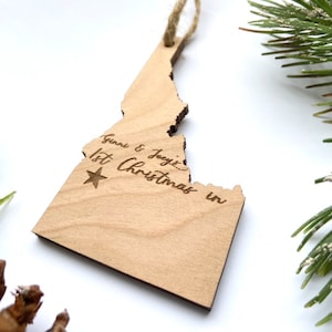 Customizable First Christmas in Star  - Idaho - Engraved Birch Wood - Made in USA