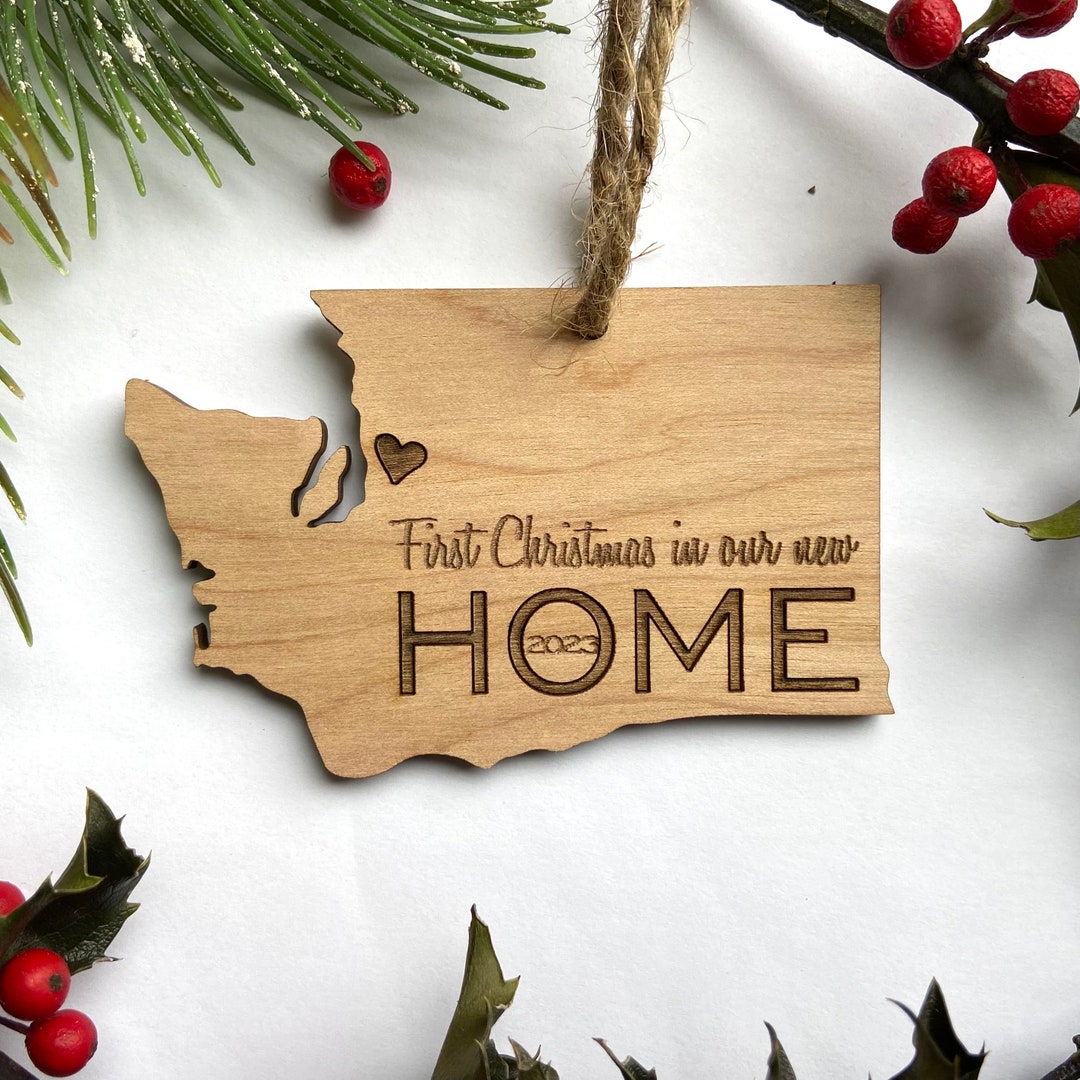 FIRST CHRISTMAS in Our New Home Ornament Washington Engraved Birch Wood ...