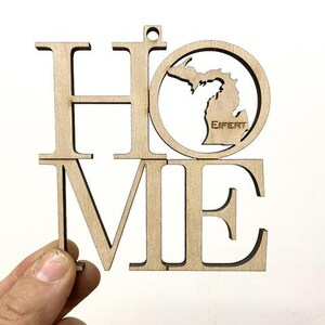 Michigan HOME Ornament - Engraved Birch Wood - Made in USA
