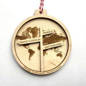 Globe World Travel Ornament with custom locations - Gift for Traveler - annual family travel ornament