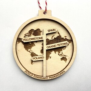 Globe World Travel Ornament with custom locations - Gift for Traveler - annual family travel ornament
