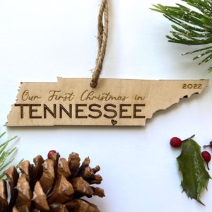 Our First Christmas in Tennessee Ornament - Engraved Birch Wood - Made in USA