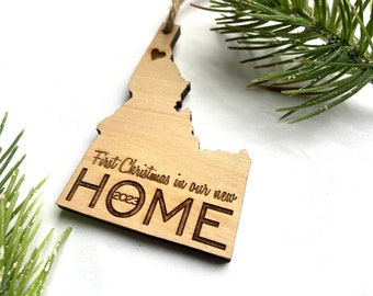 2023 FIRST CHRISTMAS in Our New Home Ornament - Idaho - Engraved Birch Wood - Made in USA