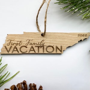 Tennessee-Shaped Wood Ornament - Laser-Cut First Family Vacation Keepsake - Made in the USA