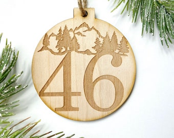 ADK 46er Ornament - single or double sided Hiker - Commemorative Adironack 46 Christmas Ornament - Engraved Birch Wood - Made in USA