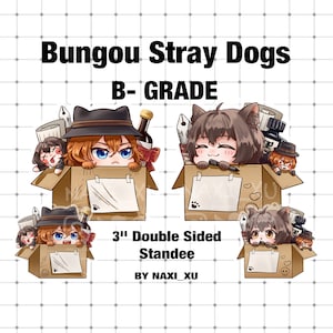 B-GRADE Bungou Stray Dogs Standee Charm【 Osamu Dazai Chuuya Nakahara】Anime Keychain Cute Chibi Keychain Anime Ship with Fluff ball