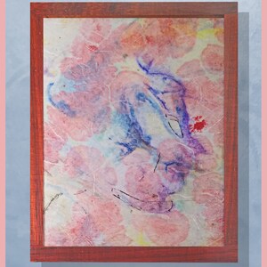 Abstract Impressionist Suminagashi Painting Framed with Imported Oiled Padauk Hardwood