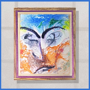 Abstract Impressionist Suminagashi Painting Framed with Imported Oiled Zebra Wood, Purpleheart and Poplar