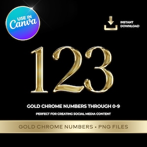 Goud chroom nummers 0-9, gouden clipart, goud nummer, chroom png-nummer, goud nummer, 0-9 goud chroom, luxe, importeren naar CANVA