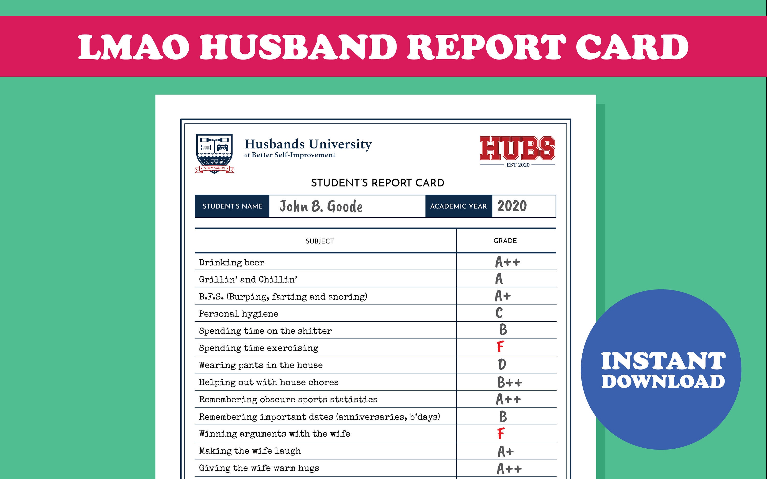 LMAO Funny Husband Report Card, Funny Anniversary Card, Gift for Husband,  Printable, Digital Card, Instant Download Within Boyfriend Report Card Template