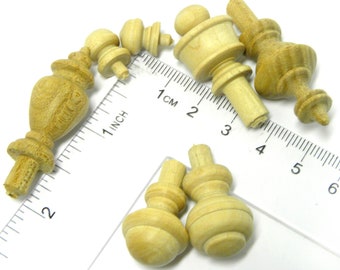 Wood Finials 3 item Dollhouse 1/12 or 1:6 very small  Craft Wooden Furniture Miniature Small Wood Cap Newel small