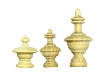 Wood Finials 3 item Dollhouse 1/6 or 1:12 very small  Craft Wooden Furniture Miniature Small Wood Cap Newel smal