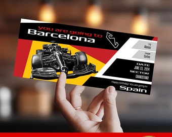 Barcelona Printable FORMULA Gift Ticket Template Spanish  | Race circut Barcelona | Formula Birthday Gift | Race Car Ticket | Keepsake