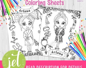 Spa Birthday Party Coloring Sheet, Personalised Party Favors, Printable Instant Download, Slumber Party Activity, Girls Party Coloring Pages